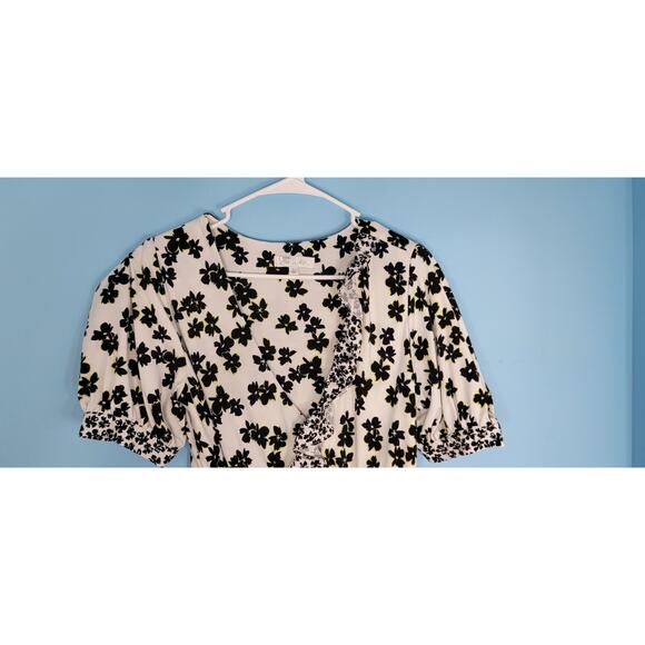 Love Whit Floral Print Puff Sleeve Midi Wrap Dress Feminine Sexy Night Out Sz L - Picture 8 of 14